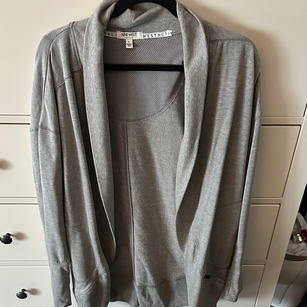 Gray Nine West Open Front Cardigan